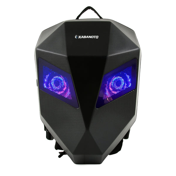 Knight LED Eyes Backpack | Helmet Compatible Hard Shell Rider Backpack | USB Powered Animated LED Eyes | Laptop Compartment | Water Resistant Travel Backpack
