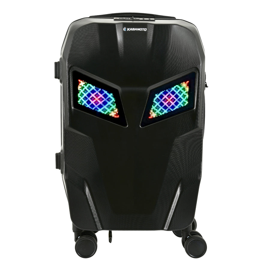 KABANOTO Frenzy Smart Trolley Bag with Customizable LED Eyes Display, App Controlled, TSA Lock, USB Charging Port, ABS Hard Shell, 360° Spinner Wheels, 32L Cabin Luggage for Kids, Teens & Adults (58 x 37 x 23 cm, Black)